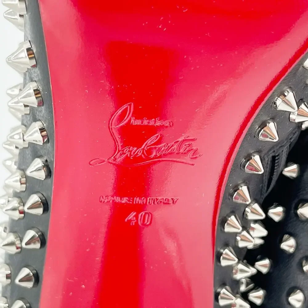 Christian Louboutin Black Condora Booty Spiked Leather Heeled Ankle Boots EU 40